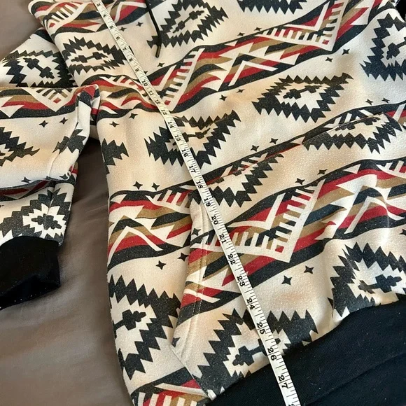 Men's Patterned Hoodie Sweater - Black, Red, Cream - Picture 6 of 9